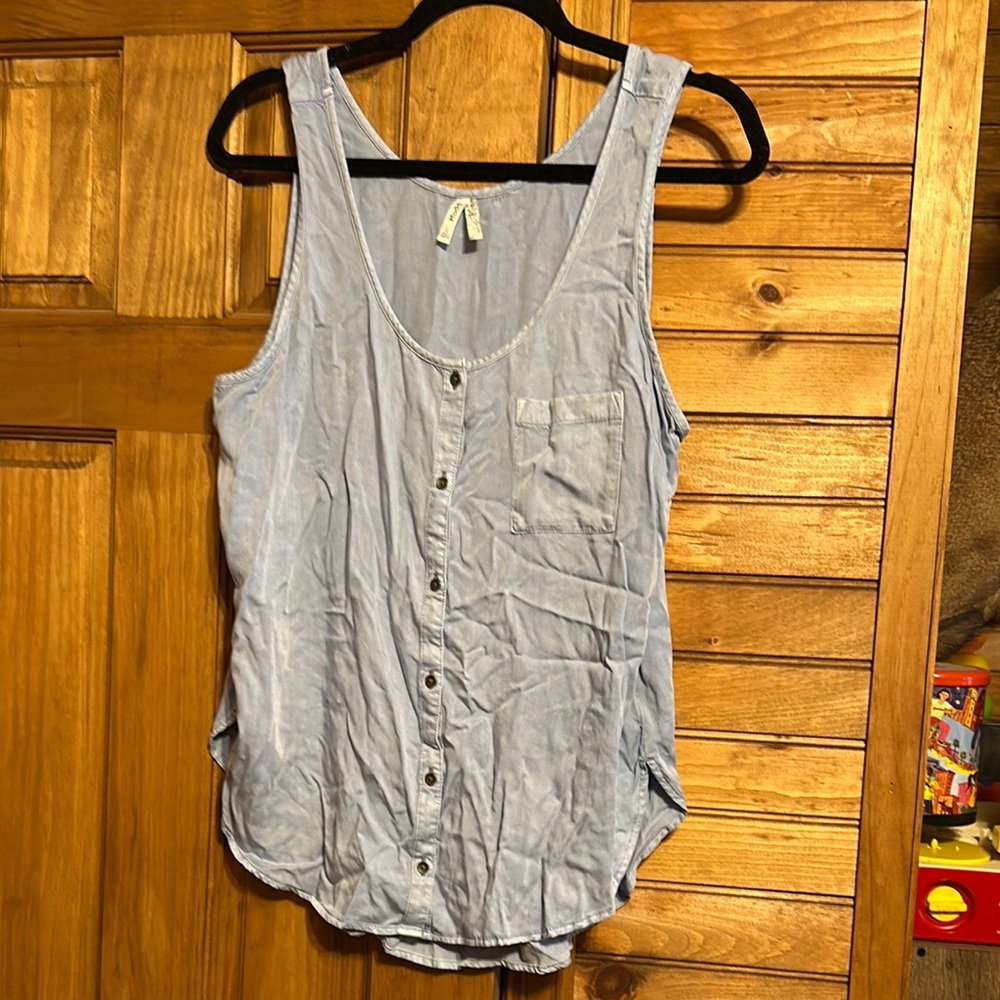 Mudd Blue Buttoned Sleeveless Tank Top
